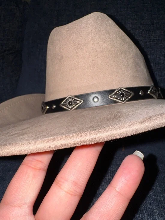 Suede Western Fedora Hat in Taupe with Studded Band - Picture 12 of 12